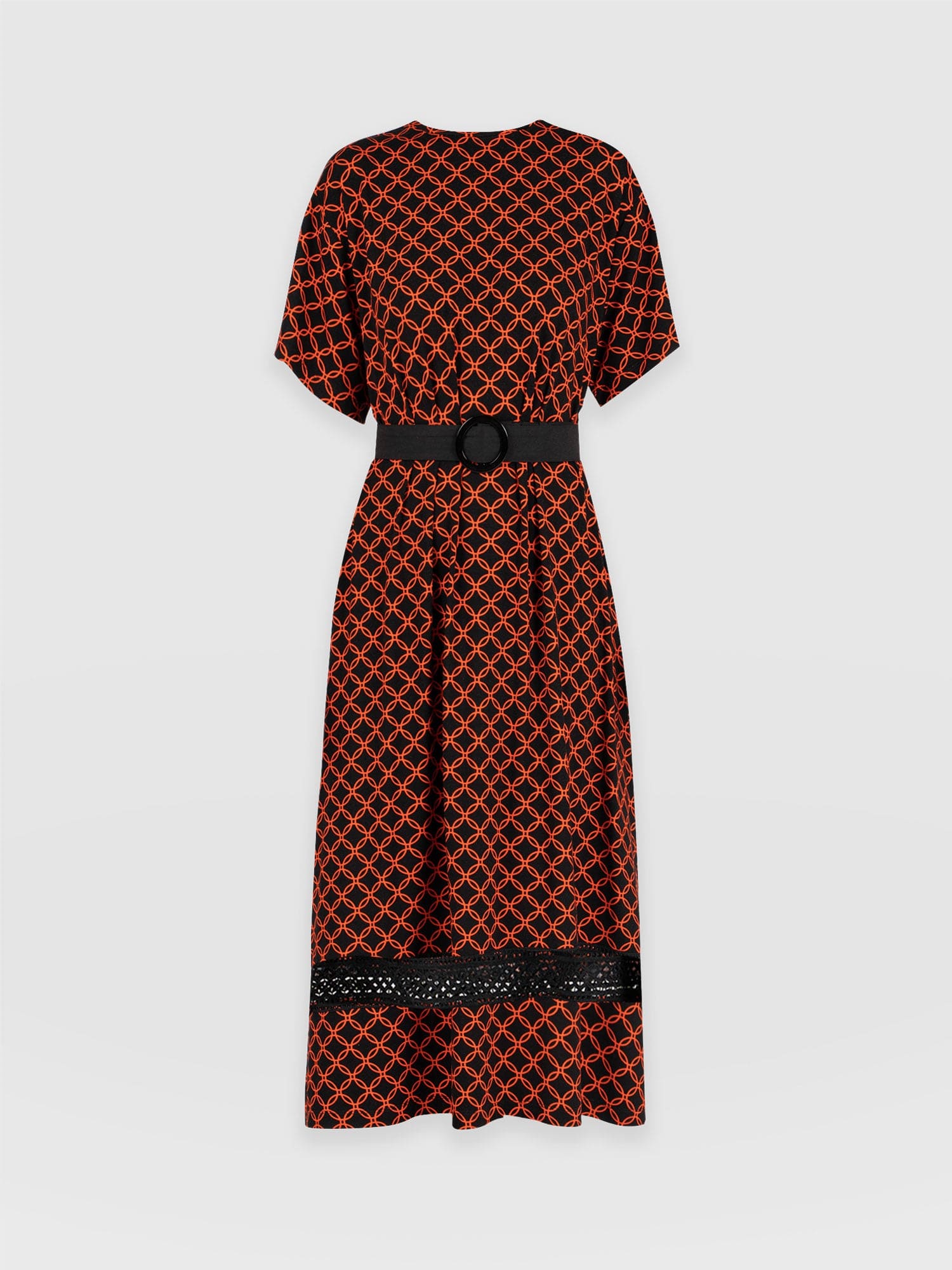 Warren Belted Dress - Orange Mosaic Geo